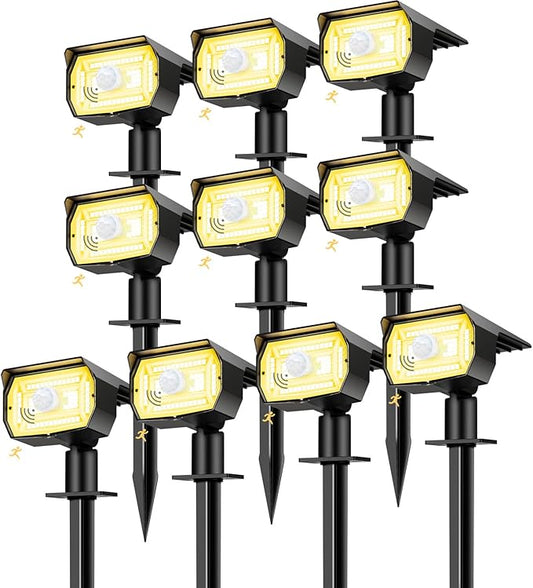 nipify 10 Pack Solar Spot Lights Outdoor Motion Sensor with 3 Modes,Solar Spotlights Outdoor Waterproof 2-in-1 Auto On/Off Landscape Lighting for Outside Yard Wall Garden Pathway, Warm White
