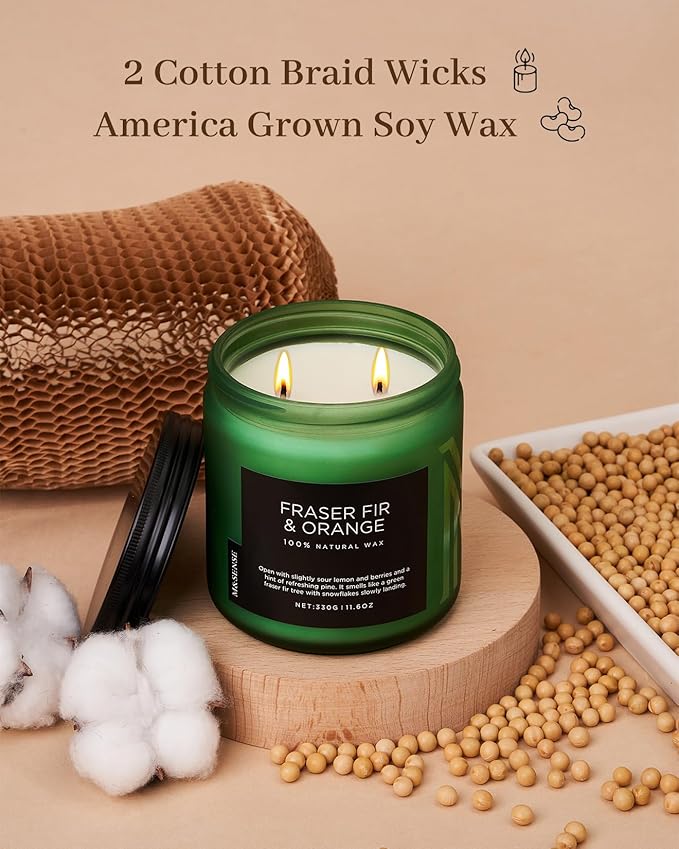 M&SENSE Frasier Fir Pine Scented Candle, Soy Wax Non Toxic for Home Up to 70 Hours, 2 Cotton Wick 11.6oz Christmas Tree Scent Holiday Aromatherapy Candle for Birthday Holiday Gifts