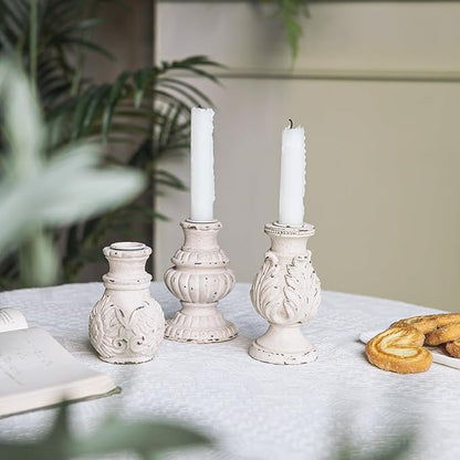 NIKKY HOME Taper Candle Holders Set of 3, Vintage Candle Stand Decorative Resin Candlestick for Wedding Party Mantle Fireplace Dining Room Table Centerpieces Decor