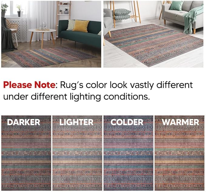 Keen Home Design 9x12 Rug - Machine Washable Area Rug with Non-Slip Backing, Ideal for Living Room, Dining Room, Bedroom - Vintage, Easy Clean, Durable, Low Pile Rug - (9' x 12')