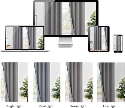 XWZO 100% Blackout Curtain Panels - Thermal Insulated Black Liner Curtains, Noise Reducing and Heat Blocking Drapes for Hall and Extra Wide Windows with Tiebacks, Grey, W70 x L63, Set of 2