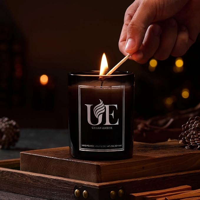 2 Pack Scented Candle Set for Men | Black Candles Set of Amber Wood，Oud Vanilla | 110 Hour Long Lasting Candles for Home Scented | Made with Soy Wax | 16 oz