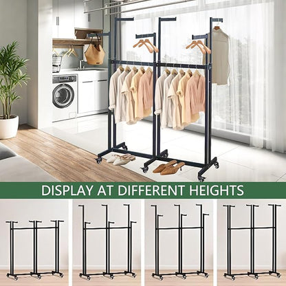 Metal Clothing Rack, 6 Arms Clothes Display Racks with Wheels, Adjustable Floor Standing Garment Rack From 46.85" to 64", Portable Retail Display Stand for Boutique Stores (White, 6 Arm/45.66in)