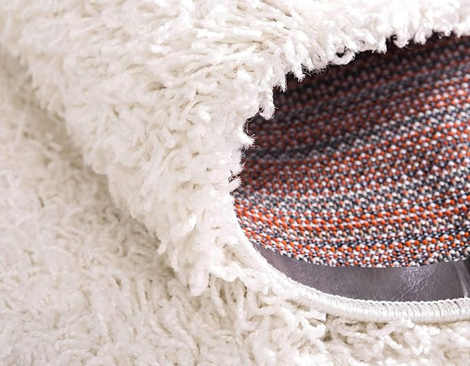Unique Loom Solid Shag Collection Area Rug (8' Round, Snow White)