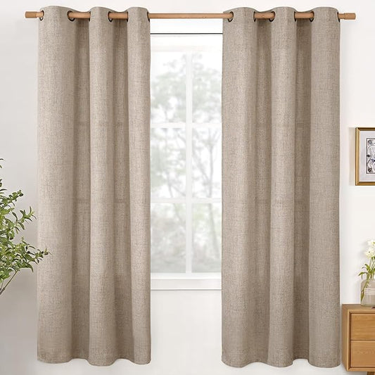 YoungsTex Dark Oatmeal Linen Semi Sheer Curtains 72 Inch Length for Living Room, Light Filtering Window Drapes with Bronze Grommet Privacy for Bedroom Farmhouse, 42 x 72 Inch, 2 Panels