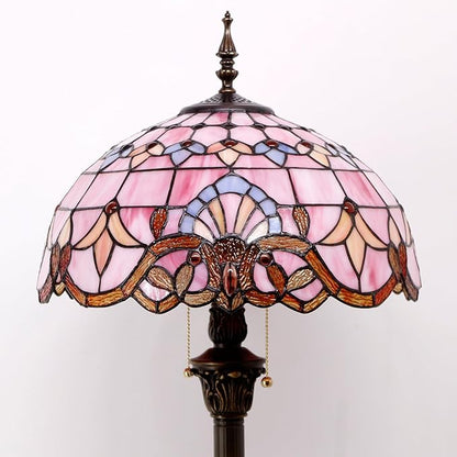 WERFACTORY Tiffany Floor Lamp Pink Baroque Stained Glass Standing Reading Light 16X16X64 Inches Antique Pole Corner Lamp Decor Bedroom Living Room Home Office S003P Series