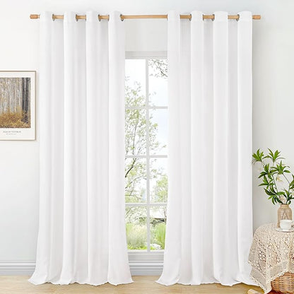 BGment White Linen Curtains for Living Room 108 Inch Length 2 Panels Set, Country Rustic Window Drapes with Grommet Textured Light Filtering for Bedroom Laundry Privacy, Each 52 Inch Wide