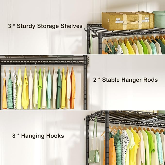 P3 Plus Rolling Clothes Rack, Clothing Racks for Hanging Clothes, Heavy Duty Garment Rack with Wheels, Freestanding Portable Closet Rack 45" W x 14" D x 78.5" H, Max Load 480 LBS, Black