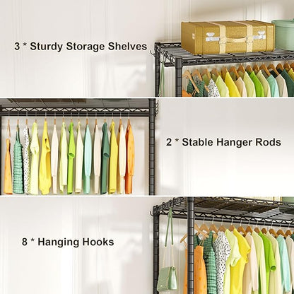 P3 Plus Rolling Clothes Rack, Clothing Racks for Hanging Clothes, Heavy Duty Garment Rack with Wheels, Freestanding Portable Closet Rack 45" W x 14" D x 78.5" H, Max Load 480 LBS, Black