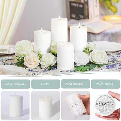 4 Pcs White Orange Vanilla Scented Pillar Candles, 60H Long-Lasting Burn,2.8x4in,Non-Toxic Smokeless,Warm Cozy Aromatherapy for Home Ambience/Relaxation,Ideal Gift for Birthday/Valentine's Day