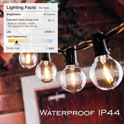 Outdoor String Lights 100FT Globe String Lights with 52 Dimmable G40 Shatterproof LED Bulbs,Waterproof Connectable Patio Light String Lights for Backyard Hanging Lights,2700K Warm Glow