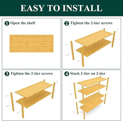 Smiry Bamboo Shoe Rack, 4 Tier Shoe Organizer for Entryway & Closet, Stackable Free Standing Storage Shelf for Shoes, Bags & Plants, Natural