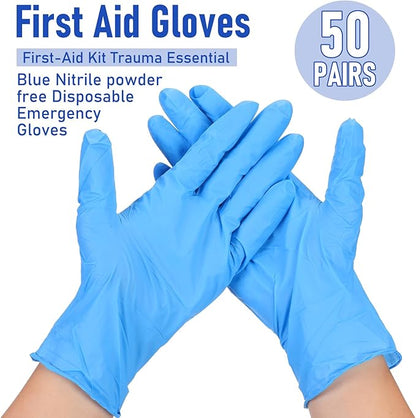 50 Pairs Disposable Emergency Glove Individually Packaged Travel Gloves Travel Trauma Essential Nitrile Glove (Blue)