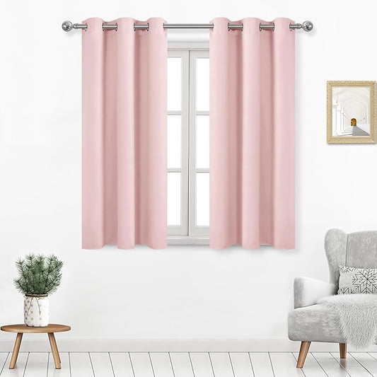 DWCN Blush Pink Curtains 45 Inches Long for Bedroom, Spring Blackout Curtain for Living Room 2 Panels Set, Solid Grommet Drapes for Girls Room, 38W x 45L