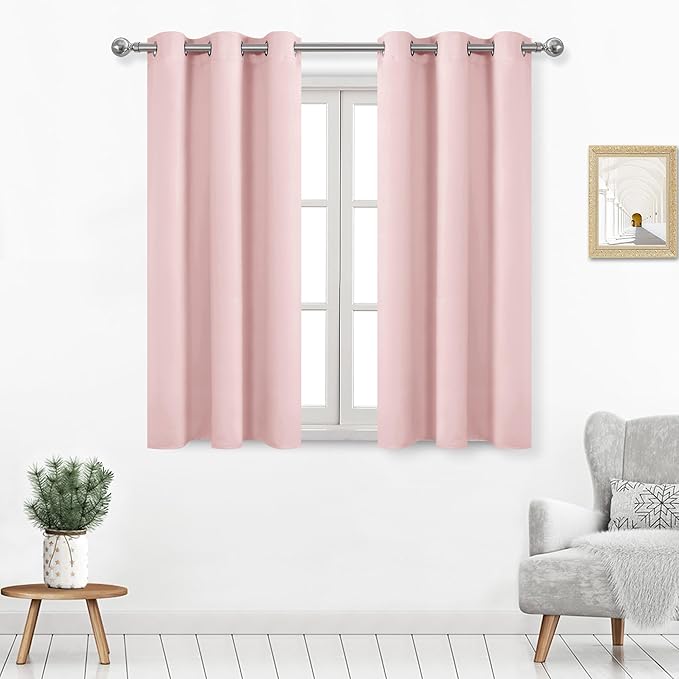 DWCN Blush Pink Blackout Curtains for Windows 38 x 54 inches Long, 2 Blush Pink Curtain Panels for Living Room,Bedroom,Dining Room, Kitchen