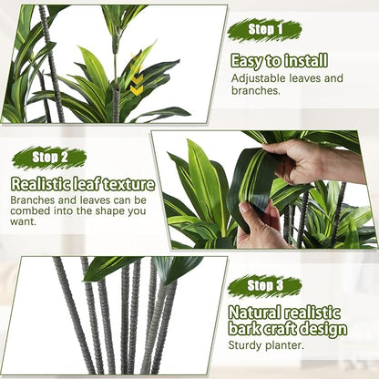 Dracaena Artificial Plant Indoor 6FT - Large Tropical Fake Tree with Lifelike Leaves - Tall Faux Floor Plant in Pot - Artificial Dracaena Tree Indoor for Home Office Living Room Decor