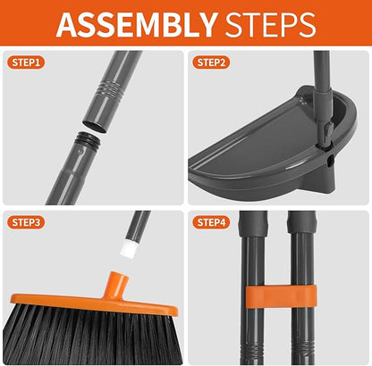 Long Handle Broom with Upright Standing Dustpan Combo for Office Home Kitchen Lobby Floor Cleaning