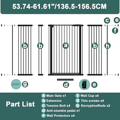 40.55" Tall 1.37" Ultra Narrow Spacing Dogs Pets Baby Gate for Doorway Safety Proof Indoor 53.74-61.61" Extra Wide Puppy Pressure Mounted No Drill Walk Through Black Metal Hallway