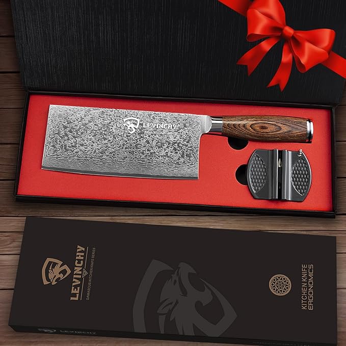 Damascus 8 inch Cleaver Knife, Professional Handmade Damascus Stainless Steel Kitchen Knife, Superb Edge Retention, Stain & Corrosion Resistant, Ergonomic PAKKA Wood Handle