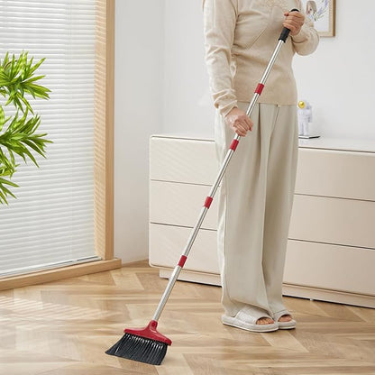 Broom and Dustpan Set Lightweight Upright Lobby Broom and Dust Pan Combo with Long Handle Outdoor Indoor for Home Kitchen Room Office (Red and Black)