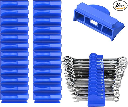 24pcs MAGNETIC Modular Wrench Organizers for Tool Drawers - Wrench Rack with Metric & SAE Labels, Perfect Tool Storage Holder. Gift for father, brother and boyfriend(Blue)