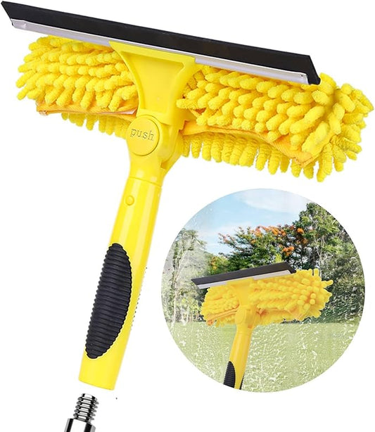 Window Squeegee and Chenille Scrubber, 2-in-1 Combo Cleaning Tools, Multi-Angle Threaded Window Cleaning Tool, Window Washing Equipment for Solar Panel and RV Windshield (Pole Sold Separately)