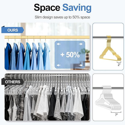 Gold Metal Hangers, 30 Pack Wire Clothes Hangers Bulk with Non-Slip Notches, Heavy Duty, Ultra Thin Space Saving, Standard Size for Coat, Suit, Dress, Shirt, Pants