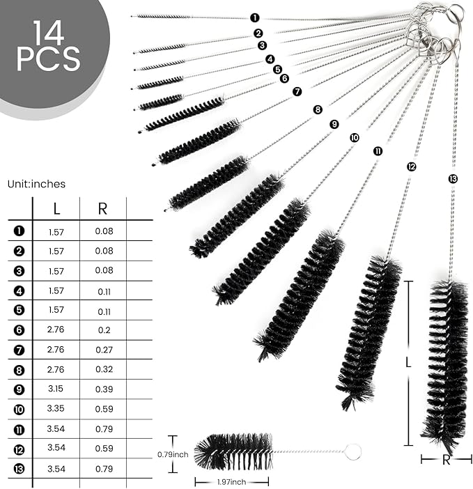 LOVEINUSA Straw Cleaner Brush, 14PCS 8.3 Inch Nylon Tube Brush Set, Bottle Cleaning Brushes for Sippy Cup, Tumbler, Water Bottle, Tight Spaces