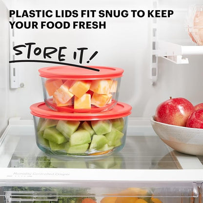 Pyrex Simply Store 2-Pack (4 & 7 Cup) Large Glass Food Storage Containers Set, Snug Fit Non-Toxic Plastic BPA-Free Lids, Freezer Dishwasher Microwave Safe