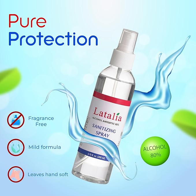 Latalia Unscented Hand Sanitizer Spray Refill Pack of 48 | 6.67 Fl oz with 80% Alcohol Bulk Hand Sanitizer Travel Size | Hand Sanitizing Spray For Quick Dry Hand