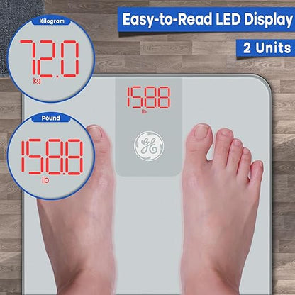 GE Digital Scale Body Weight, Smart Bluetooth Bathroom Scales for Weight and BMI Accurate Body Weighing with App for People - 400lb Electronic Scale Silver Grey