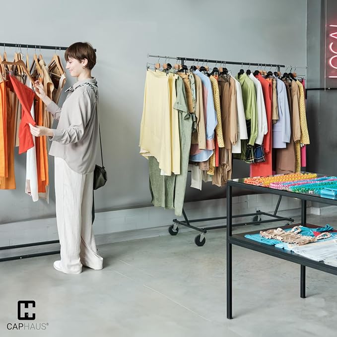 CAPHAUS Heavy Duty Clothes Rack, 220LBS Capacity Rolling Clothing Rack for Hanging Clothes, Adjustable Metal Wardrobe Rack, Portable Garment Rack with Wheels and Extendable Rod, Black