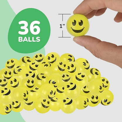 ArtCreativity Glow in the Dark Yellow Smiley Face Bouncing Balls - Bulk Pack of 36 - 1 Inch High Bounce Bouncy Balls for Kids, Glowing Party Favors and Goodie Bag Fillers for Boys and Girls