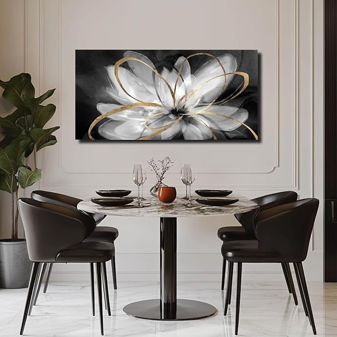 SOUGUAN Wall Art for Bedroom Black and White Flower Picture Artwork Botanical Decorations for Living Room Kitchen Dining Room Office 20x40 Inch