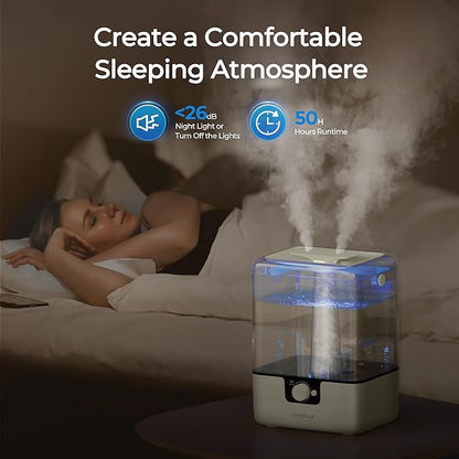 CHIVALZ Humidifiers for Bedroom, 6L Cool Mist Humidifiers for Baby Nursery, 26dB Quiet, 50H Runtime, Top Fill Humidifier for Large Room, Home, Plants, Nightlight, Oil Diffuser 1 Pack CreamyYellow