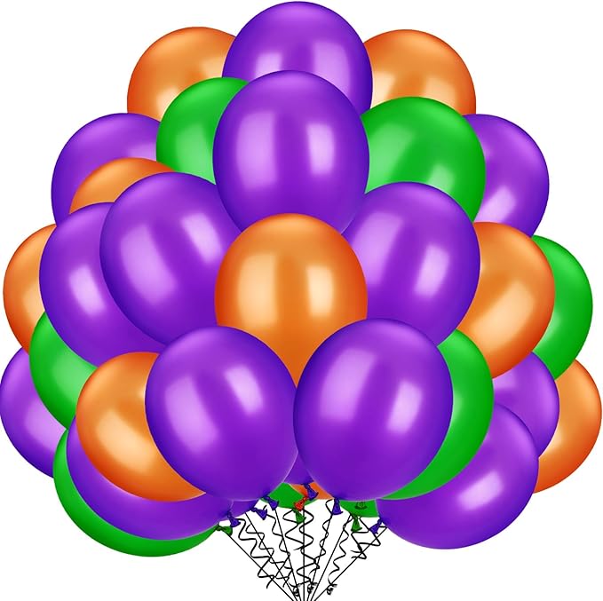 TecUnite 100 Pcs Orange Purple Green Latex Balloons 13 Inch Colorful Round Balloons for Halloween Wedding Birthday Racing Car Poker Card Party Decoration