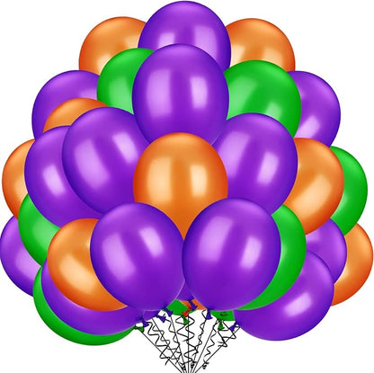 TecUnite 100 Pcs Orange Purple Green Latex Balloons 13 Inch Colorful Round Balloons for Halloween Wedding Birthday Racing Car Poker Card Party Decoration