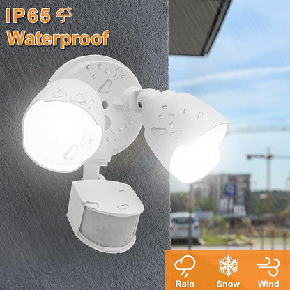 15W 1500 Lumen LED Security Lights with Motion Sensor Outdoor, 3000K/5000K Light, IP65 Waterproof, Dusk to Dawn, Dual-Head Motion Detected Flood Wall Light for Garage Yard Porch (White)