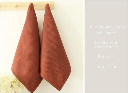 PurpleEssences Rust Waffle Weave Kitchen Towel, 100% Cotton - 15 x 25 Inches, with Hanging Loop Ultra Soft Absorbent Quick Drying Dish Cloth, Tea and Hand Towels, 4 Pack - Fall Thanksgiving - Rust