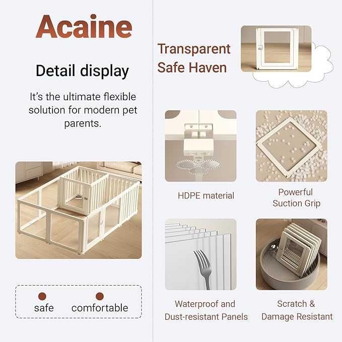Transparent 17-Panel Dog Playpen, Acrylic Indoor/Outdoor Puppy Pen for Small & Medium Dogs, 24 Inch with Door, White(Ventilated Design 74 * 50 Two Rooms,24 inch)