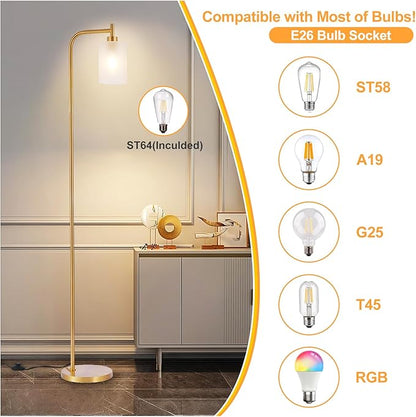 DLLT Floor Lamp Tall for Room: Gold Standing Lamp with Frosted Glass Lampshade for Living Room - Modern Bright Lamp for Bedroom - Industrial Corner Floor Lamps for Office 8W Led Bulb Included