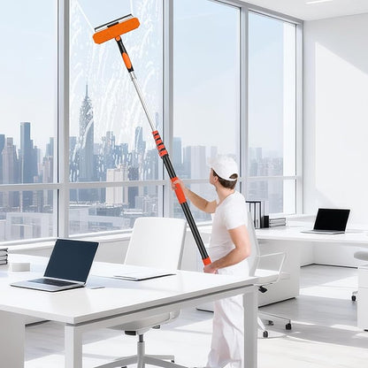 30FT Telescoping Window Squeegee Kit | 2-in-1 Professional Window Washer & Microfiber Scrubber with Extension Pole | High Reach Cleaning Tool for Outdoor, Indoor Windows & Glass