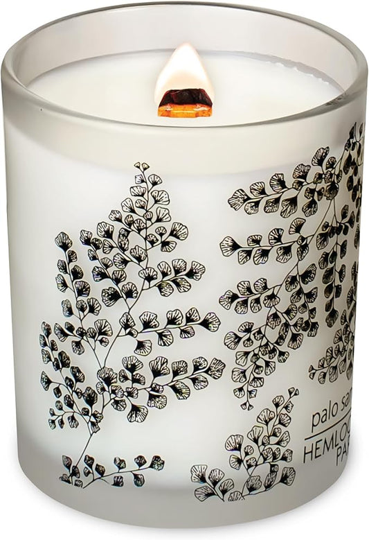 Hemlock Park Frosted Jar Wood Wick Candle Handcrafted with Natural Coconut Wax (Standard 7.2 oz, Palo Santo)
