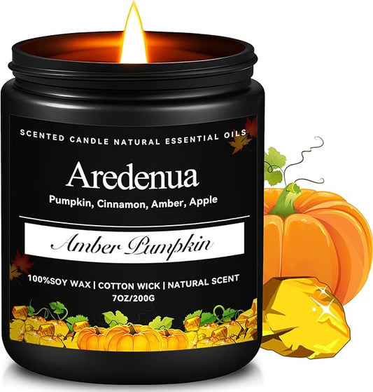 Amber Pumpkin Candles – Warm Holiday Pumpkin Scent, Hand-Poured Soy Candles for Winter Home Décor, Cozy Christmas Seasonal Candle Gift