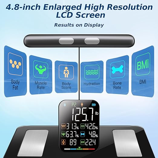 Smart Scale for Body Weight, 8 Electrodes Digital Bathroom Scale with BMI, Body Fat, Muscle Mass, 27 Body Composition Measurements, LCD Screen, Large Platform Bathroom Scales, 400lbs