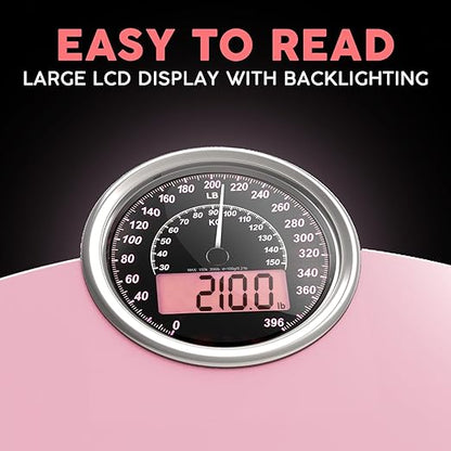 Adamson Hybrid 2-in-1 Analog & Digital Weighing Scale for Body Weight up to 400lbs - Thick Tempered Glass - Extra Large Display - Easy to Read Digital Bathroom Scale - New - Pink