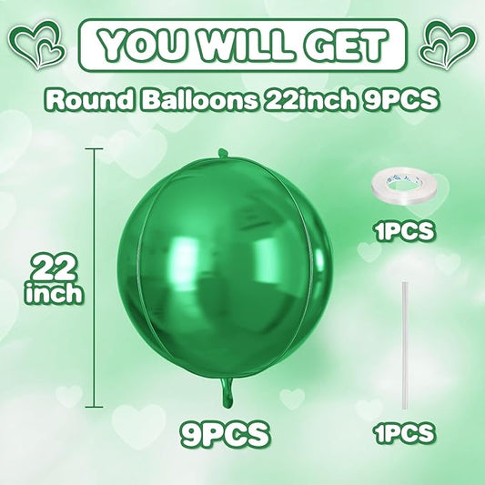 Green Round Foil Balloons 9 pcs,Green Gold Giant 4D Round Balloons 22 Inch for Wedding Graduation Anniversary Baby Shower Birthday Party Decorations