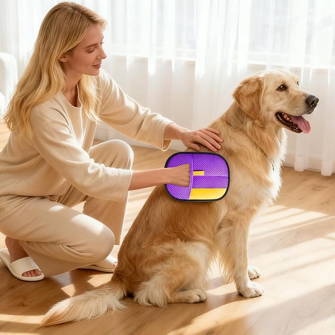 Pet Hair Removal Glove - Electrostatic Reusable Magic Brush Glove for Dog & Cat Hair Removal on Furniture, Car Seats, Clothes & Bedding (Purple)
