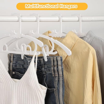 30 Pack Plastic Hangers with 16 Clips, 11-15 inch Adjustable Clothes Hanger, Durable & Non-Slip, Space Saving Coat Hanger for Pants, Jackets and Dress (White)