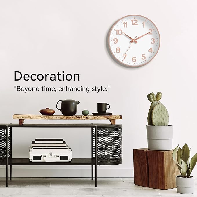 Wall Clock 10 Inch Silent Wall Clocks Battery Operated-Modern Non Ticking Analog Clock Decorative for Kitchen Bedroom Office Bathroom(White Rose Gold)